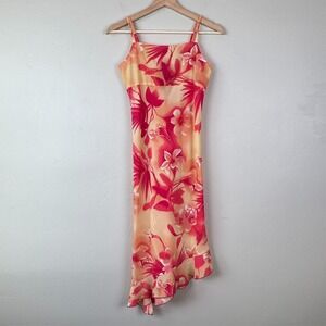 Vintage Dress Women 12 Y2K Tropical Coconut Girl Hawaiian Tiki Floral Print Slip